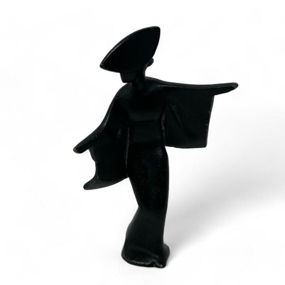 Vintage Cast Iron Geisha Figurine (7" H) MCM Mid Century Modern Statue Decor - Picture 7 of 12